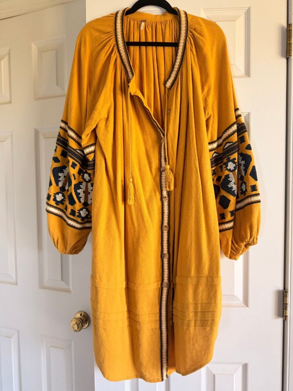 Free People Mustard Embroidered Tassel Tunic, Size M